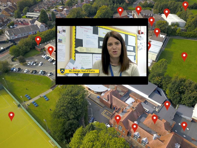 Screenshot of interactive aerial photo with linked video
