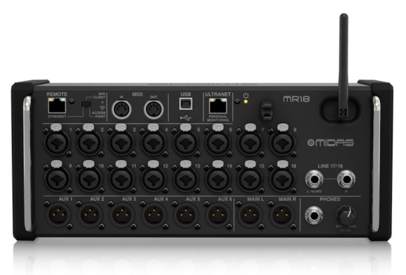 Midas MR18 Digital mixer with auto mix, ideal for conference audio.
